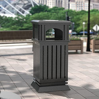 IRONWALLS Indoor Outdoor Garbage Can, Black Stainless Steel Commercial  Trash Can with Lid, Industrial Waste Container, Decorative Trash Receptacle  for