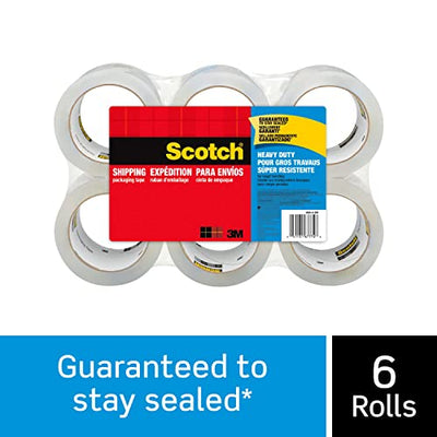 Scotch Heavy Duty Packaging Tape, 1.88" x 54.6 yd, Designed for Packing, Shipping and Mailing, Strong Seal on All Box Types, 3" Core, Clear, 6 Rolls (3850-6)