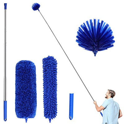 Microfiber Dusters w 2 Handle Sets, Durable 15~100 Inchs Long Telescopic Rod, Washable, Feather Dusters for Cleaning Cobweb, Ceilings Fans (5 Pack)……