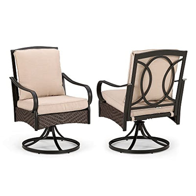 PHI VILLA Patio Swivel Dining Chairs Set of 2, Heavy Duty Outdoor Dining Chairs, Extra Large Patio Metal Chairs, Slight Rocking Patio Furniture Chairs for Garden Lawn & Porch, 2 Pack