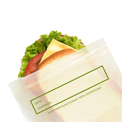 100% Compostable Food Storage Bags [Snack, Sandwich 150 Pack] Eco-Friendly Freezer Bags, Resealable Bags, Heavy-Duty, Reusable, by Earth's Natural Alternative, off white
