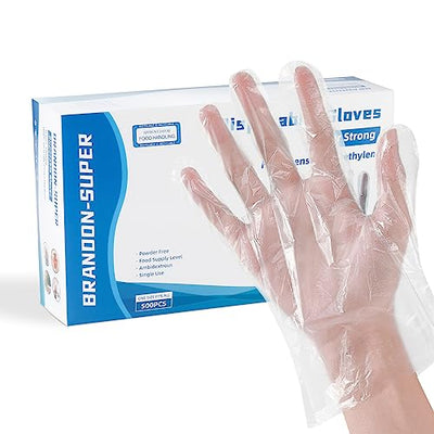 Brandon-super Food Prep Gloves Plastic Food Safe Gloves, Food Handling, One Size Fits Most Poly 500ct Clear 500 Count (Pack of 1)