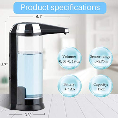 Secura 17oz Automatic Liquid Soap Dispenser, Touchless Battery Operated Hand Soap Dispenser with Adjustable Soap Dispensing Volume Control Dial, Perfect for Commercial or Household Use (Chrome)