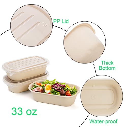 Yesland 50 Pack Compostable Take Out Food Containers with PP Lid, 33 O ...