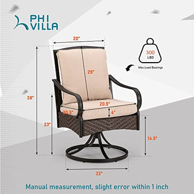 PHI VILLA Patio Swivel Dining Chairs Set of 2, Heavy Duty Outdoor Dining Chairs, Extra Large Patio Metal Chairs, Slight Rocking Patio Furniture Chairs for Garden Lawn & Porch, 2 Pack