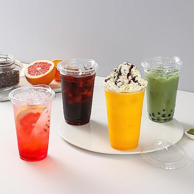 Crystalware Plastic Ice Coffee and Smoothie, Boba Tea Cups 100/bag, Clear  (16 oz.) 