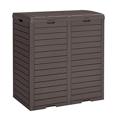 Devoko 78 Gallon Resin Trash Can Outdoor Double Waste Bin Trash with Drip Tray Armrest for Garage Two Trash Bags for Patio Hideaway Kitchens