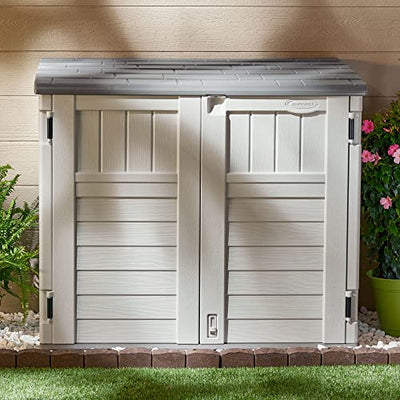Suncast Horizontal Outdoor Storage Shed for Backyards and Patios 34 Cubic Feet Capacity for Garbage Cans, Tools and Garden Accessories, No Size, Vanilla