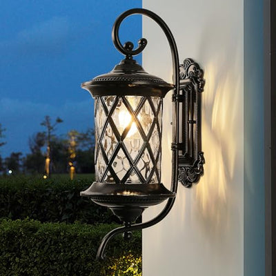 NLIEOPDA Retro Large Outdoor Wall Lanterns 24" Exterior Light Fixtures Coach Light Waterproof Aluminium with Water Glass Outside Wall Lamps for House Front Door Garage Porch Lighting, Black