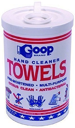 GOOP #930 Hand Cleaning Towel, Dispensing Bucket, Cleans Hands, Tools, Shoes, Cars, Bikes, Removes Grease, Tar and Much More, 90 Count