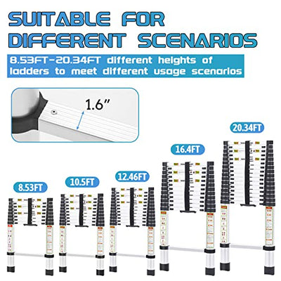 Telescopic Ladder, 8.5FT RIKADE Aluminum Telescoping Ladder with Non-Slip Feet, Portable Extension Ladder for Household and Outdoor Working,330lb Capacity