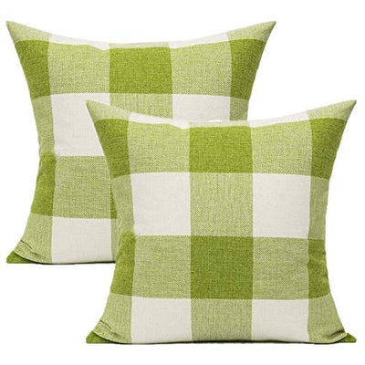 Outdoor Green Throw Pillow Covers 18x18 Set of 2 Buffalo Plaids Check Spring Front Porch Decorative Gingham Cushion Cases Home Decor Farmhouse Rustic for Patio Furniture Couch Bed Sofa,Sage Grass