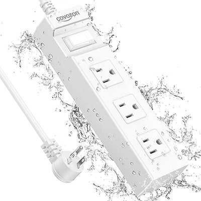Covozon Power Strip Surge Protector - IPX10 Waterproof, Fire-Resistance, Overload Protection, Flat Outlet Extension Cord with USB Ports, Dorm Room Home Office Essentials, FCC UL Listed