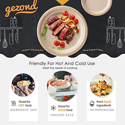 Gezond 250Pcs Disposable Paper Plates Set, Compostable Plate Sugarcane Utensils Eco Friendly Dinnerware Kit Includes 50 Biodegradable Plates, Forks, Knives and Spoons for Party Camping