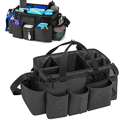 LoDrid Wearable Cleaning Caddy Bag with 4 Foldable Dividers, Cleaning Supply Tote for Cleaning Supplies, Cleaning Organizer with Shoulder Strap and Side Handles for Cleaners & Housekeepers, Black