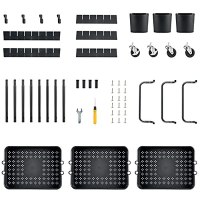 ALVOROG 3-Tier Rolling Utility Cart Movable Storage Organizer Shelves with Wheels and Hanging Cups Multifunctional Service Cart for Kitchen, Office, Coffee Bar-Black