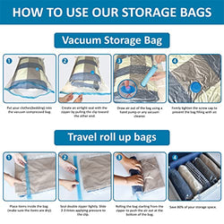 20 Pack Vacuum Storage Bags, Space Saver Bags (4 Jumbo/4 Large/4 Medium/4 Small/4 Roll) Compression Storage Bags for Comforters and Blankets, Vacuum Sealer Bags for Clothes Storage, Hand Pump Included