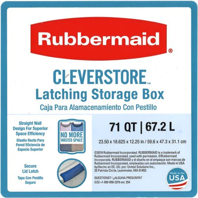 Rubbermaid Cleverstore Clear 71 Qt/18 Gal, Pack of 4 Stackable Large Storage Containers with Durable Latching Clear Lids, Visible Storage, Great for Tools, Sports Equipment, and Large Items