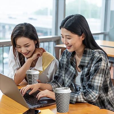 JOLLY PARTY Disposable Coffee Cups with Lids -12 oz (100 Sets) To Go Coffee Cups, Paper Coffee Cups for Beverages Espresso Tea, Suitable for Cafes, Offices and Home