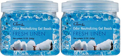 Clear Air Odor Eliminator Gel Beads - Air Freshener - Eliminates Odors in Bathrooms, Cars, Boats, RVs & Pet Areas - Made with Essential Oils - Fresh Linen Scent - 12 Ounce - 2 Pack