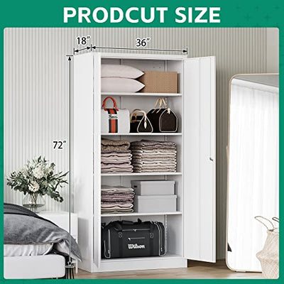 Letaya Metal Storage Cabinets with Lock Door,Steel Locker Garage Cabinets Adjustable Shelves for Home,Office, Warehouse(White)