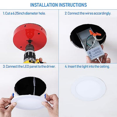 TORCHSTAR 6 Inch Slim Recessed Lighting with Junction Box, Basic Series Ultra Thin LED Recessed Light 5000K Daylight, 12W 1000LM Dimmable LED Downlight, ETL & Energy Star, Pack of 6