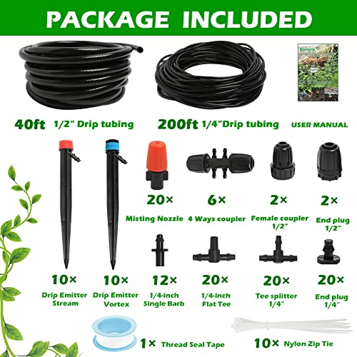 240FT Drip Irrigation System Kit, Automatic Garden Watering Misting Sy ...