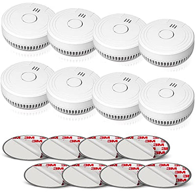 Ecoey Smoke Alarm Fire Detector, Battery Included Photoelectric Smoke Detector with Test Button and Low Battery Signal, Small Fire Alarm for Home, Bedroom FJ136GB, 8 Packs