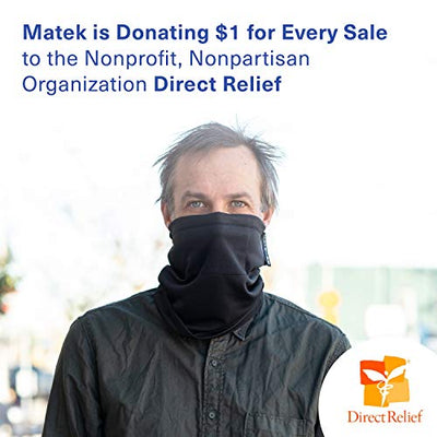 Matek Gaiter Face Cover - Designer Lightweight Neck Gaiter with Safety Defense Filters for Men, Women, and Kids, Black