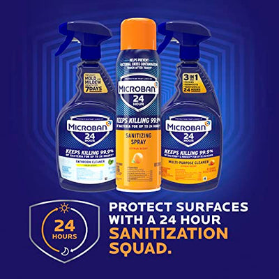 Microban Disinfectant Spray, 24 Hour Sanitizing and Antibacterial Spray, Sanitizing Spray, Citrus Scent, 2 Count (15oz Each) (Packaging May Vary)