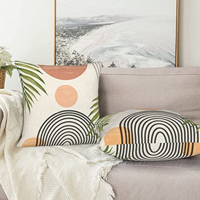 Boho Pillow Covers 18x18 Set of 2, Mid Century Modern Throw Pillow Covers Summer Outdoor Abstact Sunset Decor Cushion Case for Bed Couch Sofa Home Decorative