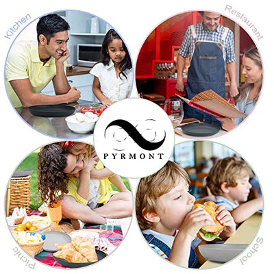 PYRMONT Dinner Plates Set of 8 - Unbreakable Wheat Straw Plates 10 inch Large Plates Plastic Plates Reusable - Dishwasher and Microwave Safe Unbreakable Plates for Kids (Grey Stone)