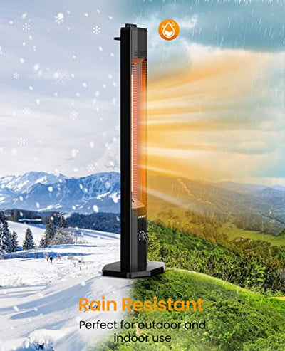 Outdoor Electric Patio Heater, Haimmy 42in Infrared Heater with Remote, 9 Heat Levels, 9H Timers, 1500W Instant Heating, Safety Lock, Tip-Over & Overheat Protection, IPX5 Waterproof Tower Space Heater