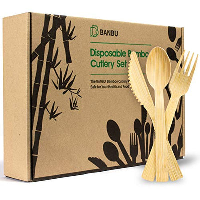 Bamboo Disposable Utensils (200PK: 80 Forks 80 Spoons 40 Knives) Eco Friendly Natural Compostable Biodegradable Bamboo Utensil/Cutlery Set Disposable Forks Knives and Spoons Set