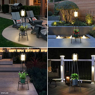 VISFLAIR Solar Lights with Plant Stand, 2 Pack Solar Floor Lamps, Waterproof Solar Powered Outdoor Lights Flower Shelf for Patio Porch Deck Yard Garden Decor