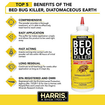 Harris Bed Bug Killer Value Bundle Kit - Diatomaceous Earth Powder, Toughest Bed Bug Powder, Toughest Gallon Spray and Powder Duster