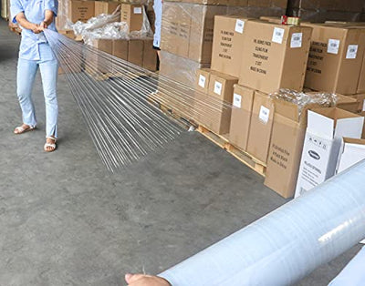 4 Pack Clear Stretch Wrap Industrial Strength with Plastic Handle 18" x 1000 Feet 80 Gauge, Plastic Pallet Supplies Durable Self-Adhering for Packing, Moving, Heavy Duty Shrink Film Rolls, BOMEI PACK