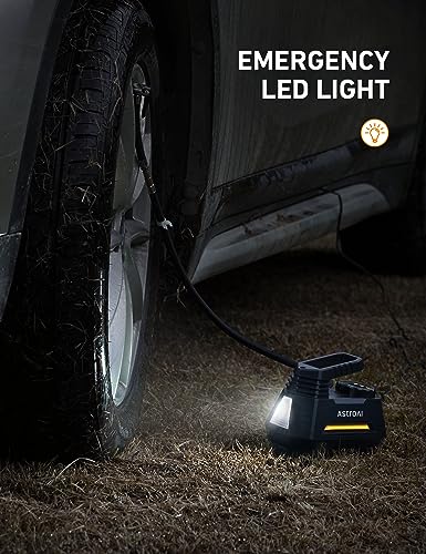 AstroAI Tire Inflator Portable Air Compressor Air Pump for Car Tires - Car Accessories, 12V DC Auto Pump with Digital Pressure Gauge, 100PSI with Emergency LED Light for Bicycle, Balloons