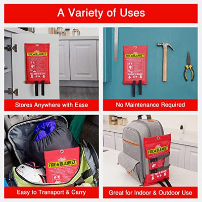 Emergency Fire Blanket for Home and Kitchen Fire Extinguishers for the House x2 Prepared Fire Blankets Emergency for Home Hero Fireproof Blanket Fire Retardant Blankets Grease Spray Emergency Blankets