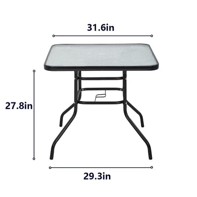 FDW Outdoor Table Patio Table Dining Table with Tempered Glass Umbrella Hole for Lawn Balcony, Yard (Square)