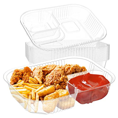 100 Pcs Nacho Cheese Trays, 8 x 6 Disposable Plastic Nacho Trays, 22 Oz, 2 Compartments Clear Plastic Nacho Containers, for Hot Food Container, Cheese Sauce, Restaurants, Movie Night Party Supplies