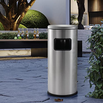 BEAMNOVA Outdoor Trash Can with Lid Black Stainless Steel Commercial Garbage Enclosure Yard Garage Inside Barrel Industrial Garbage Can Heavy Duty