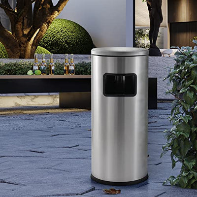 BEAMNOVA Outdoor Trash Can with Lid Stainless Steel Commercial Garbage Enclosure Yard Garage Inside Barrel Industrial Garbage Can Heavy Duty Waste Container, 12.4 * 27 in /31.5 * 68.5cm