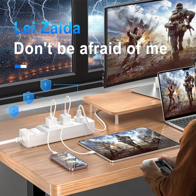 Covozon Power Strip Surge Protector - IPX10 Waterproof, Fire-Resistance, Overload Protection, Flat Outlet Extension Cord with USB Ports, Dorm Room Home Office Essentials, FCC UL Listed