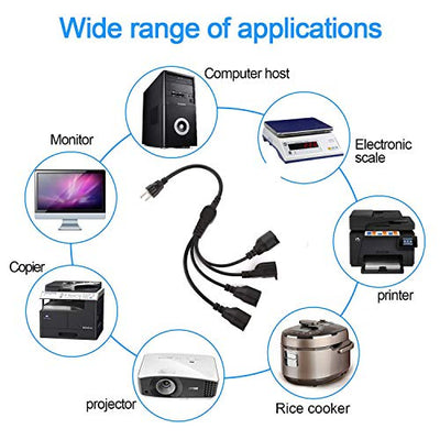 Cable Nahao 3 Prong 1 to 4 Outlet Power Cord Splitter Cord,Indoor Outdoor Cable Strip Outlet Saver,Power Extension Cable,SJT 16AWG,UL Approved for Computer, LED Stage Light(20 Inch, Black)
