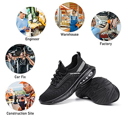 Steel Toe Shoes for Men Work Women Lightweight Air Cushion Sneakers Slip Resistant Safety Work Boots Indestructible Shoe