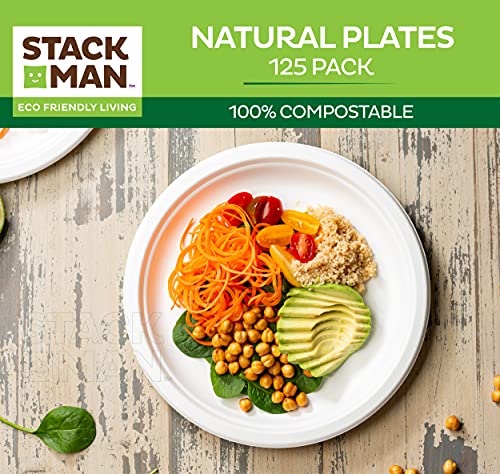 100% Compostable Disposable Paper Plates [125-Pack] - {PFAS-Free} - {B ...