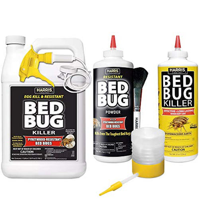 Harris Bed Bug Killer Value Bundle Kit - Diatomaceous Earth Powder, Toughest Bed Bug Powder, Toughest Gallon Spray and Powder Duster