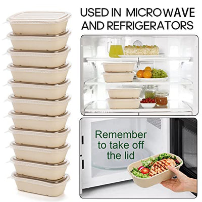 Yesland 50 Pack Compostable Take Out Food Containers with PP Lid, 33 Oz Rectangular Disposable Paper Bowls Soup Serving Bowls, Biodegradable Meal Prep Food Containers for Salad, Leftovers