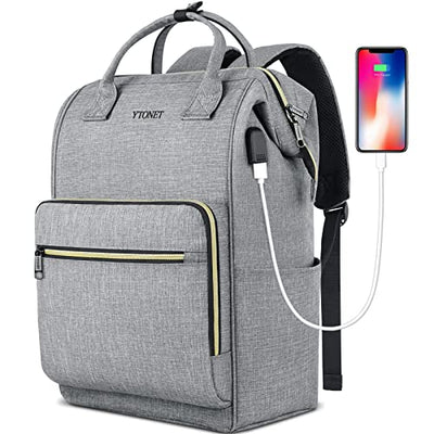 Ytonet Laptop Backpack for Women, Travel Backpack for College with USB Charging Port Fit 15.6 Inch Laptop, College Backpack Purse Water Resistant backpack Carry on Bag for Office/Teacher/Work, Grey